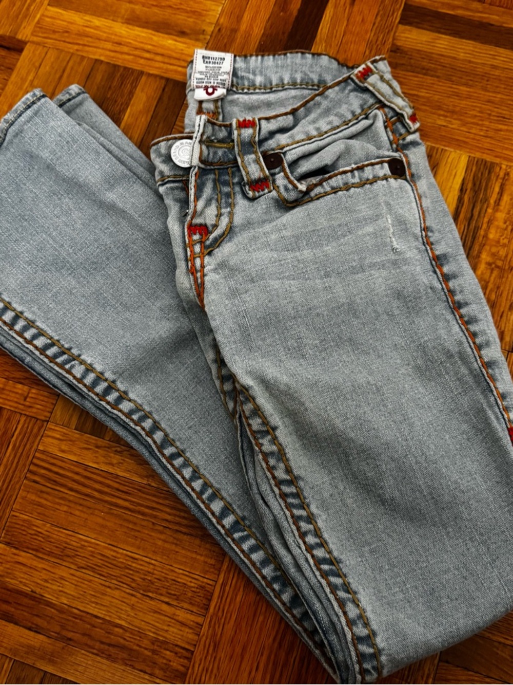 True Religion Light Blue Denim Jeans with Orange Trim